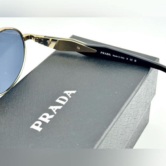 Prada Logo Sunglasses SPR65Z Pale Gold Acetate Frame With Gray oval Lens UNISEX! - Picture 12 of 15